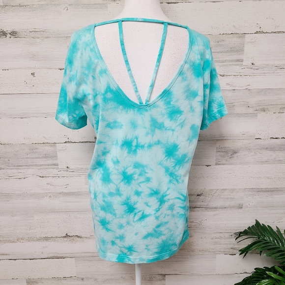PINK Victoria's Secret Tie Dye Strappy Open Back Short Sleeve Tee Shirt - Picture 2 of 4